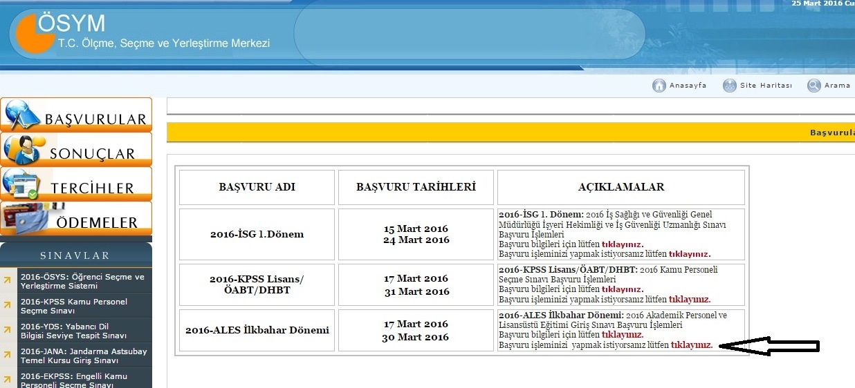 Başvuru işlemine başlamak için ok yönündeki sekmeyi tıklayınız