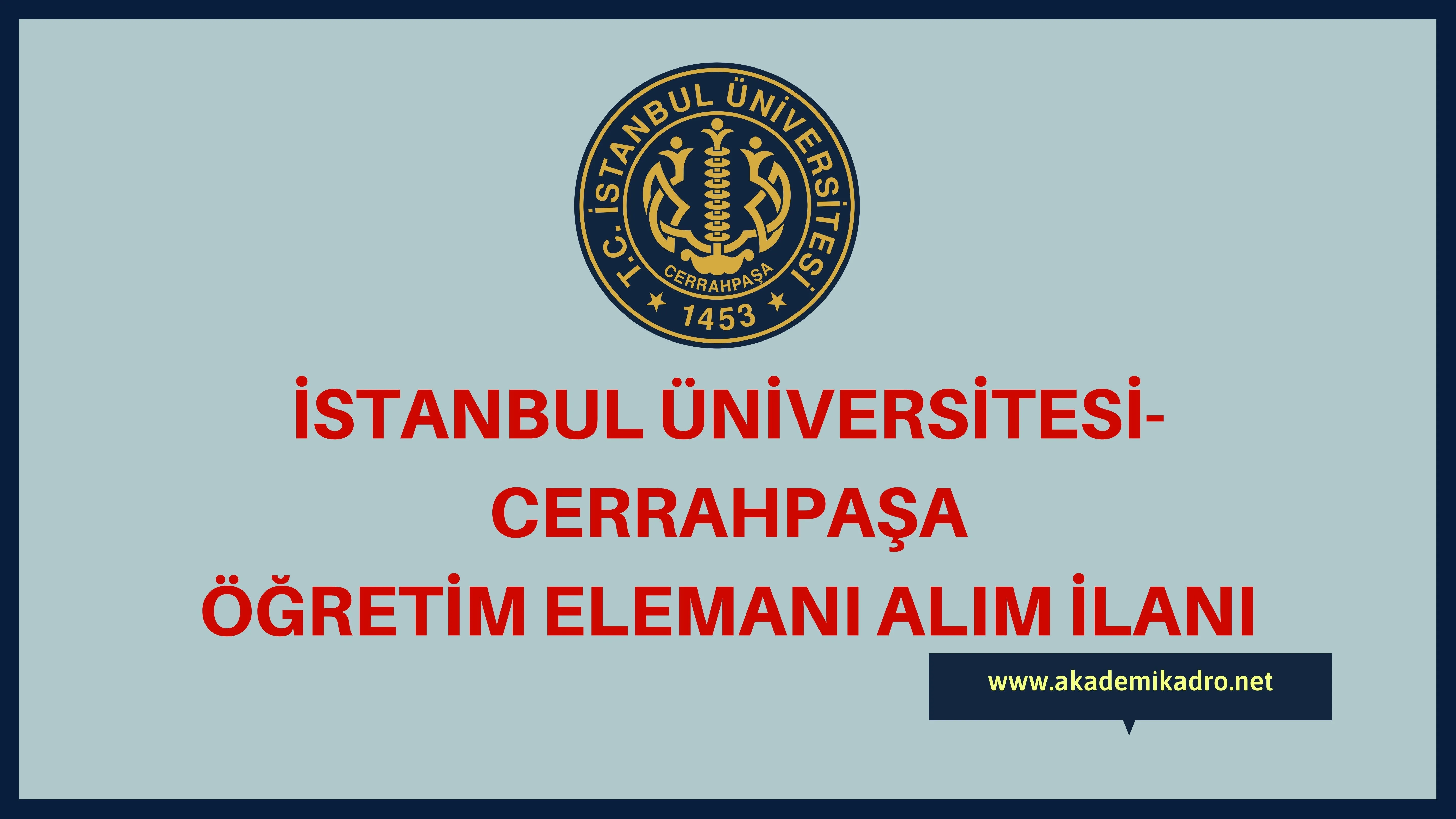 İstanbul Üniversitesi-Cerrahpaşa 6 Öğretim görevlisi ve 13 Araştırma görevlisi alacak.
