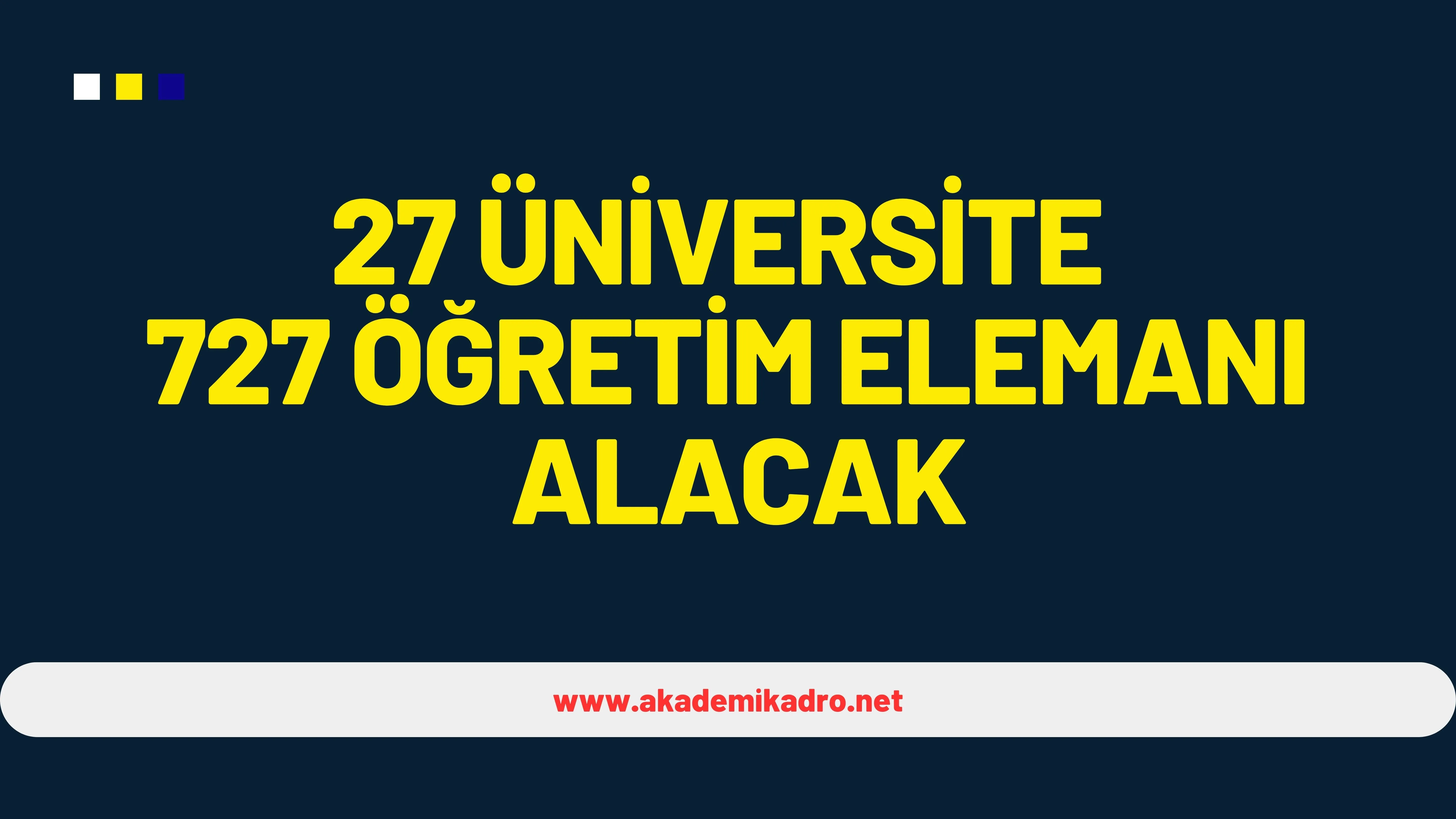 27 Üniversite Araştırma Görevlisi, Öğretim görevlisi ve Öğretim üyesi olmak üzere toplam 727 Öğretim elemanı alacak.