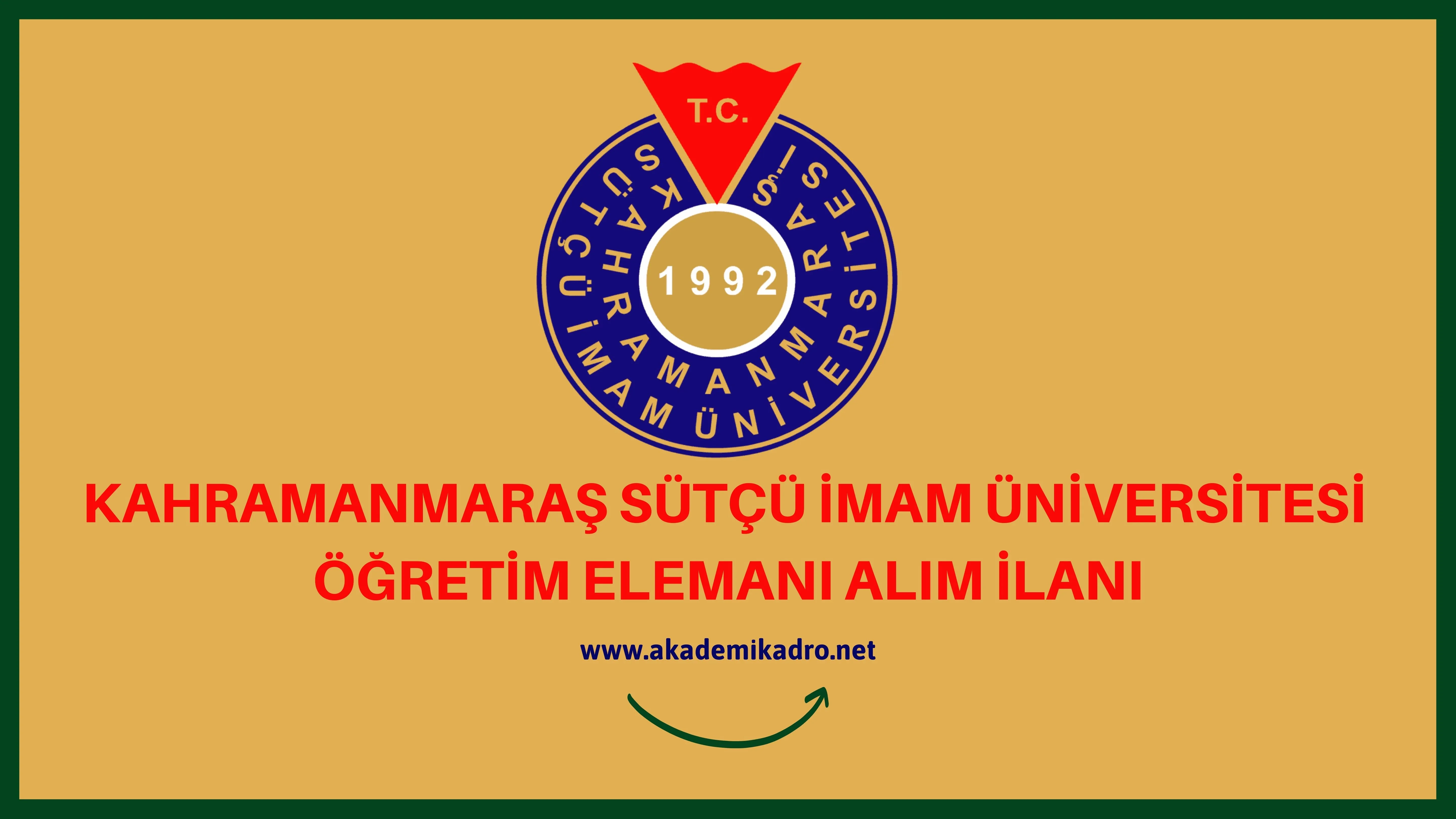Kahramanmaraş Sütçü İmam Üniversitesi 2 Öğretim Görevlisi ve 4 Öğretim üyesi alacaktır. Son başvuru tarihi 12 Eylül 2022